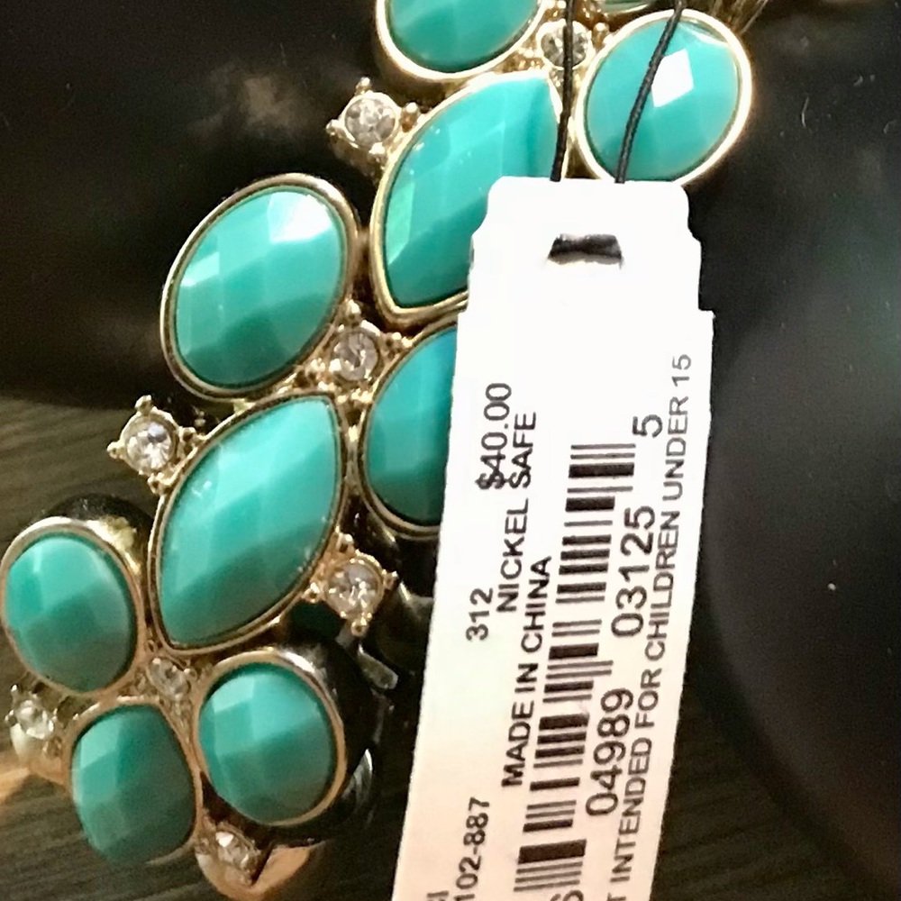 Anne Klein Turquoise and Rhinestone Flower Stretch Bangle